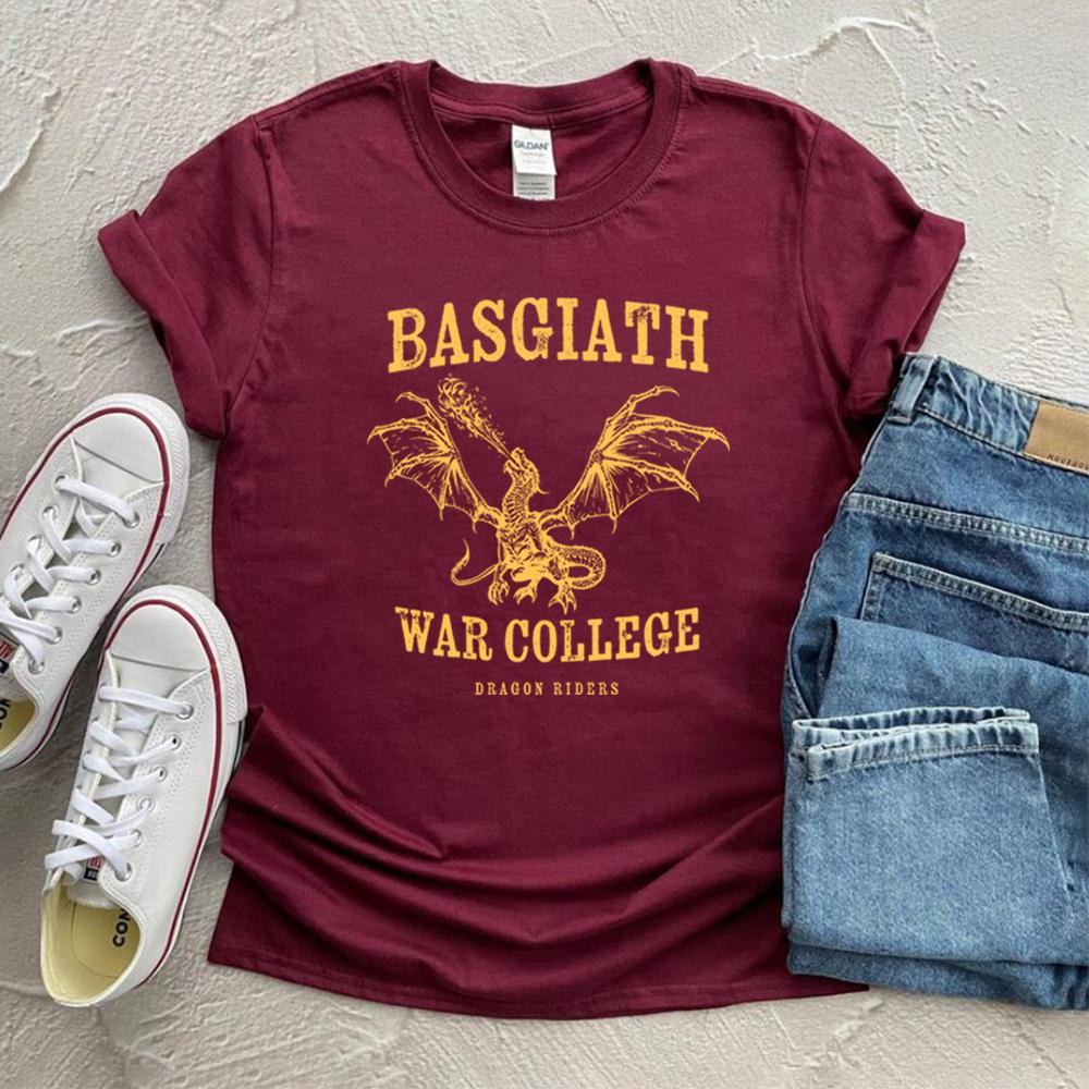 Basgiath War College Shirt Fourth Wing RoUnisextasy Fantasy YA Dark Academia Books TShirt Violet Sorrengail Xaden Riorson Tops