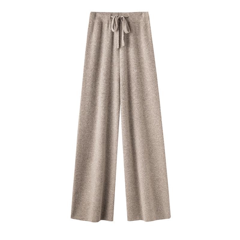 Women's 100% Australian Wool Wide-Leg Pants - Extra Long Cashmere Knit for Autumn/Winter