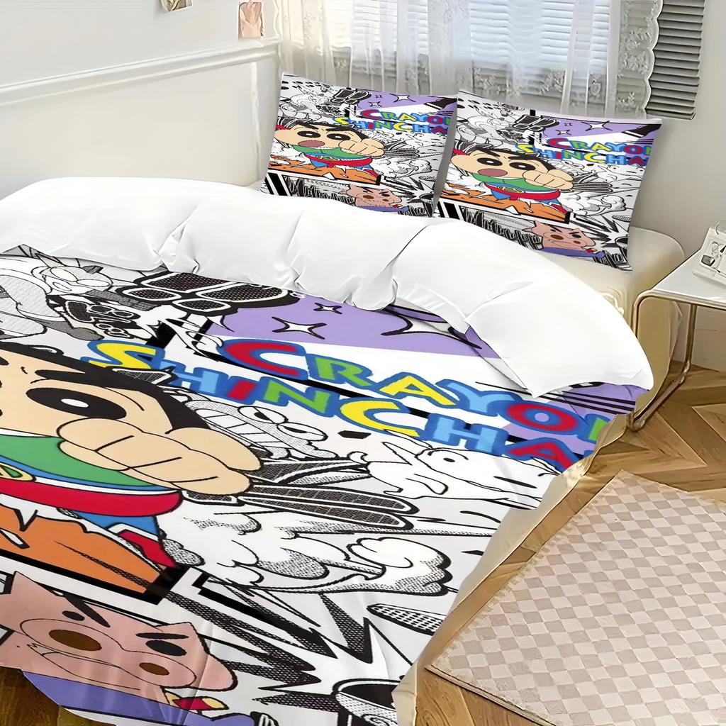 Påslakan Crayon Shin-chan Tecknad Japanska serier Hem Tryckt Kuddfodral Set Vuxen Sovrum Barn Täcke Sängkläder