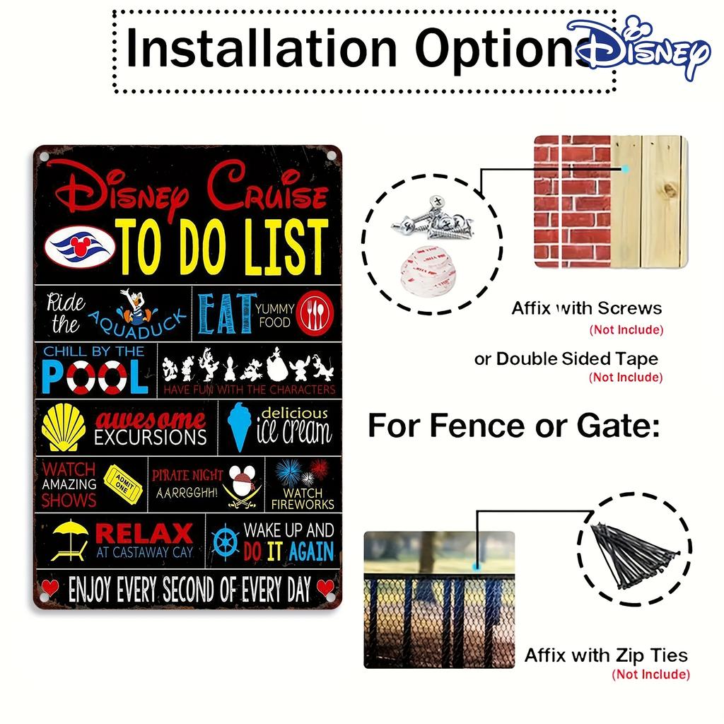 1 Stück Disney Cruise To-Do-Liste Metallschild, Vintage Eisen Wandbehang Dekorative Plakette, 20,32x30,48 cm, Lustige Country-Kunst, Aus