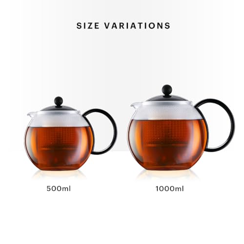 BODUM ASSAM Tea Press 1000ml Black Teapot/Tea Maker (Black Tea, Green Tea, Chinese Tea, Herbal Tea, Fruit Tea) with Plastic Filter and Glass Beaker, O