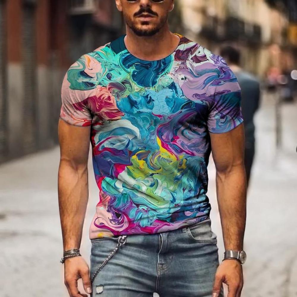 Europa und Amerika Heißer Verkauf Wikinger Tattoo Kunst T-Shirt Herren 3D Druck T-Shirts Sommer Freizeit Sport Kurzarm Retro Tops XXS blue