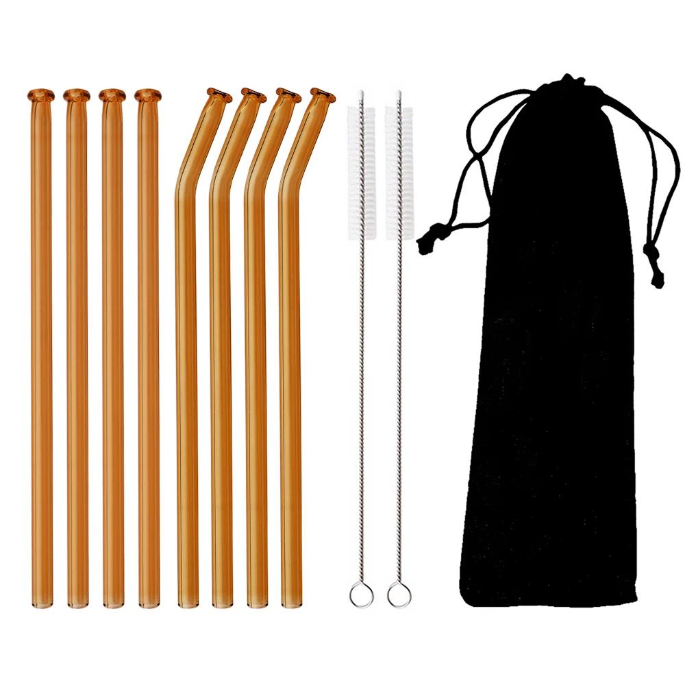 11Pcs Glass Straw Reusable Drinking Straw Borosilicate Glass Tube Straws for Drinks Cocktail with Cleaning Brush Bar Accessories
