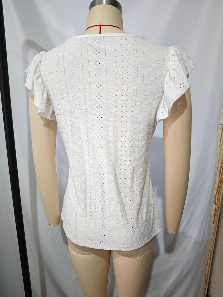 2025 Summer European & American V-neck Jacquard Long Sleeve Women's T-shirt
