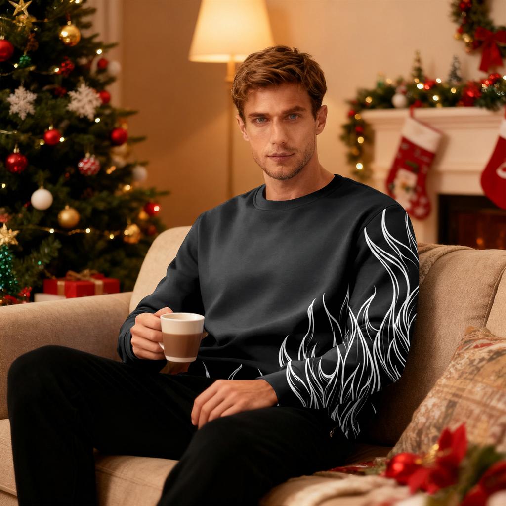 Pánská mikina s kulatým výstřihem, fleecovou podšívkou, silná a teplá