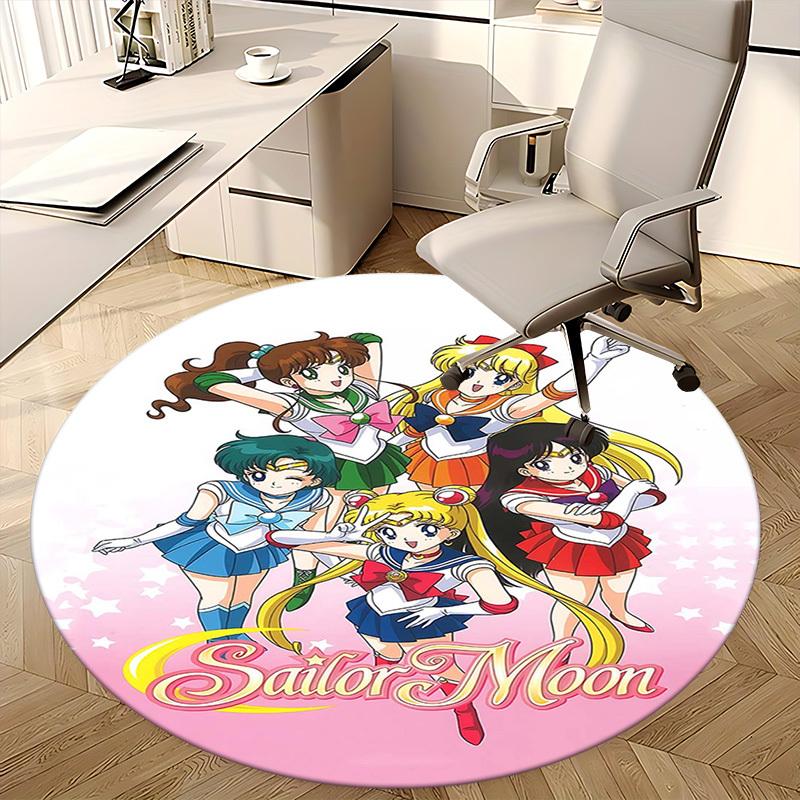 Runder Teppich mit Sailor Moon Anime-Cartoon-Design, rutschfest, für Bürostühle, Wohnzimmer, Schlafzimmer und Spielzimmer.