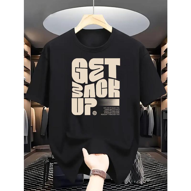 

Футболка с буквенным принтом, короткий рукав - Дышащая, мягкая и повседневная летняя одежда для мужчин - Идеально подходит для активного отдыха и повседневного стиля S чёрный