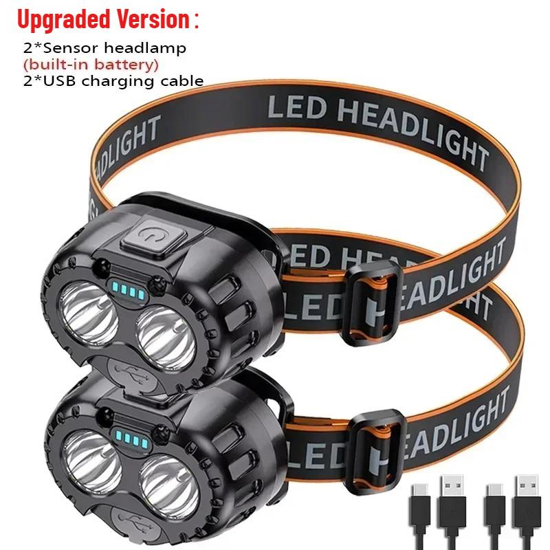 20W LED Headlamp with Wave Sensor Waterproof, Hands-Free Lighting for Work Outdoor Fishing Camping Hiking & Emergency Use