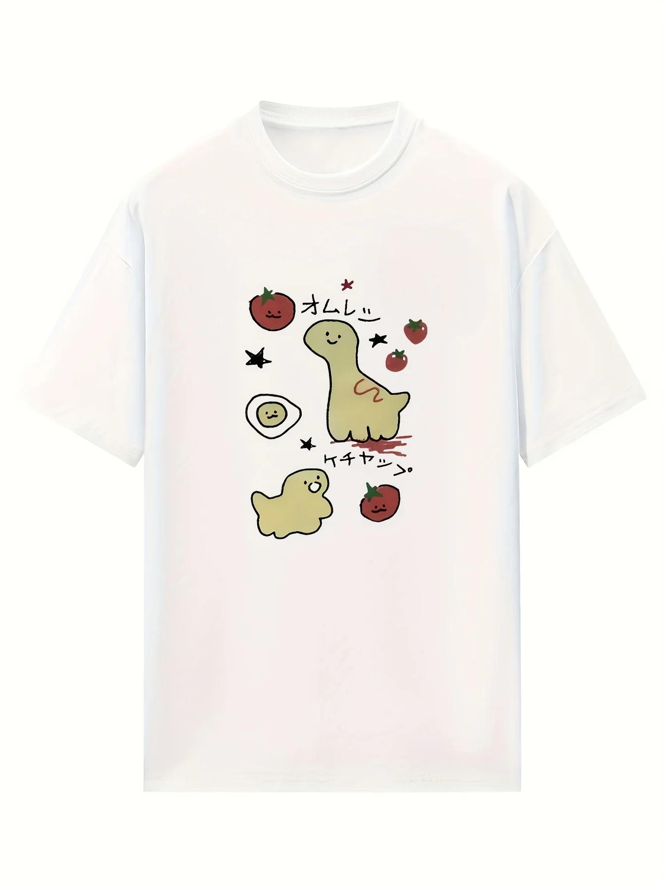 

2025 Summer New Styles Womens Fun Tomato Strawberry Graphic Printed T shirts White Crew Neck Casual Loose Breathable Tops 3XL