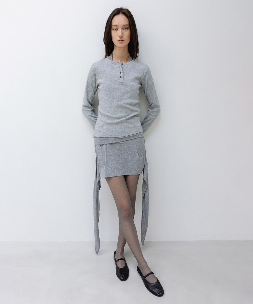 INSILENCE WOMEN W Rib Henley Neck Long Sleeve Melange Grey