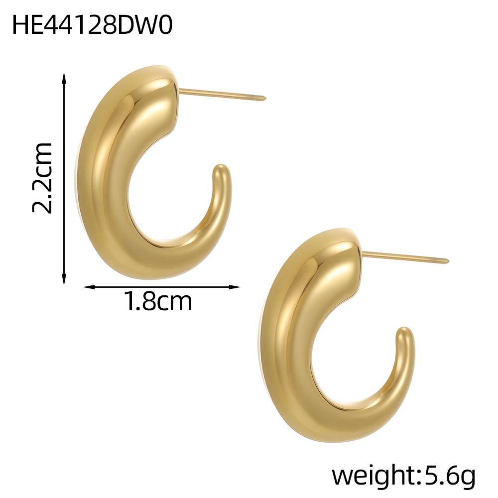 CARLIDANA Hypoallergenic Waterproof Minimalist Jewelry Stainless Steel Gold Plated Trendy U Shape Geometric Huggie Earrings