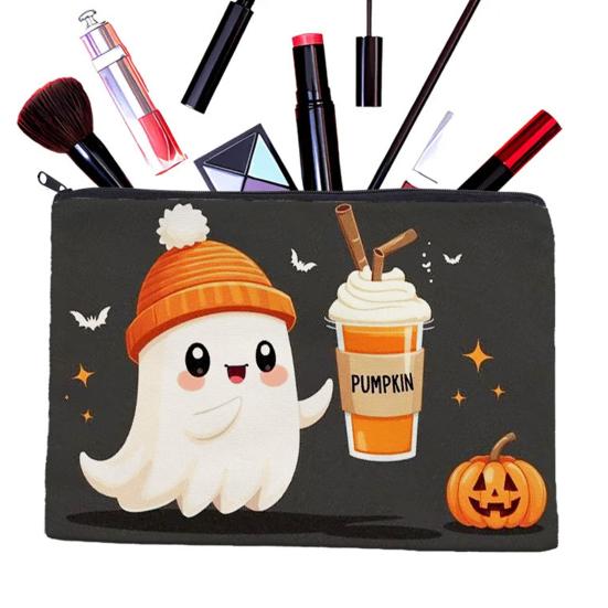 Digital Print Pouch Halloween Theme Cosmetic Bag, Durable Canvas Zipper Makeup Pouch, Storage Bag Portable for Stationery And Daily Cute Organizer