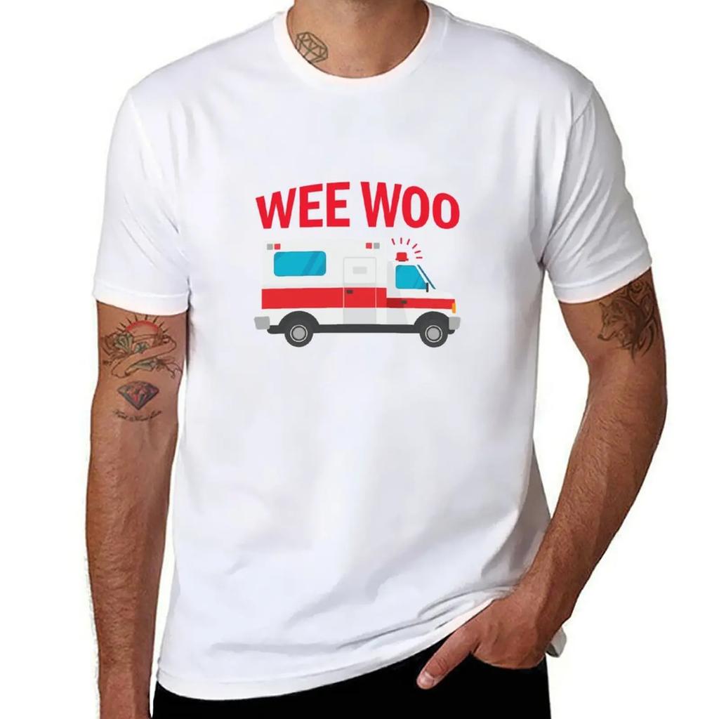 Wee Woo First Responder Funny EMT Medical Ambulance Gear T-Shirt Anime Clothes Oversized Graphic Tee Mens Funny T Shirts