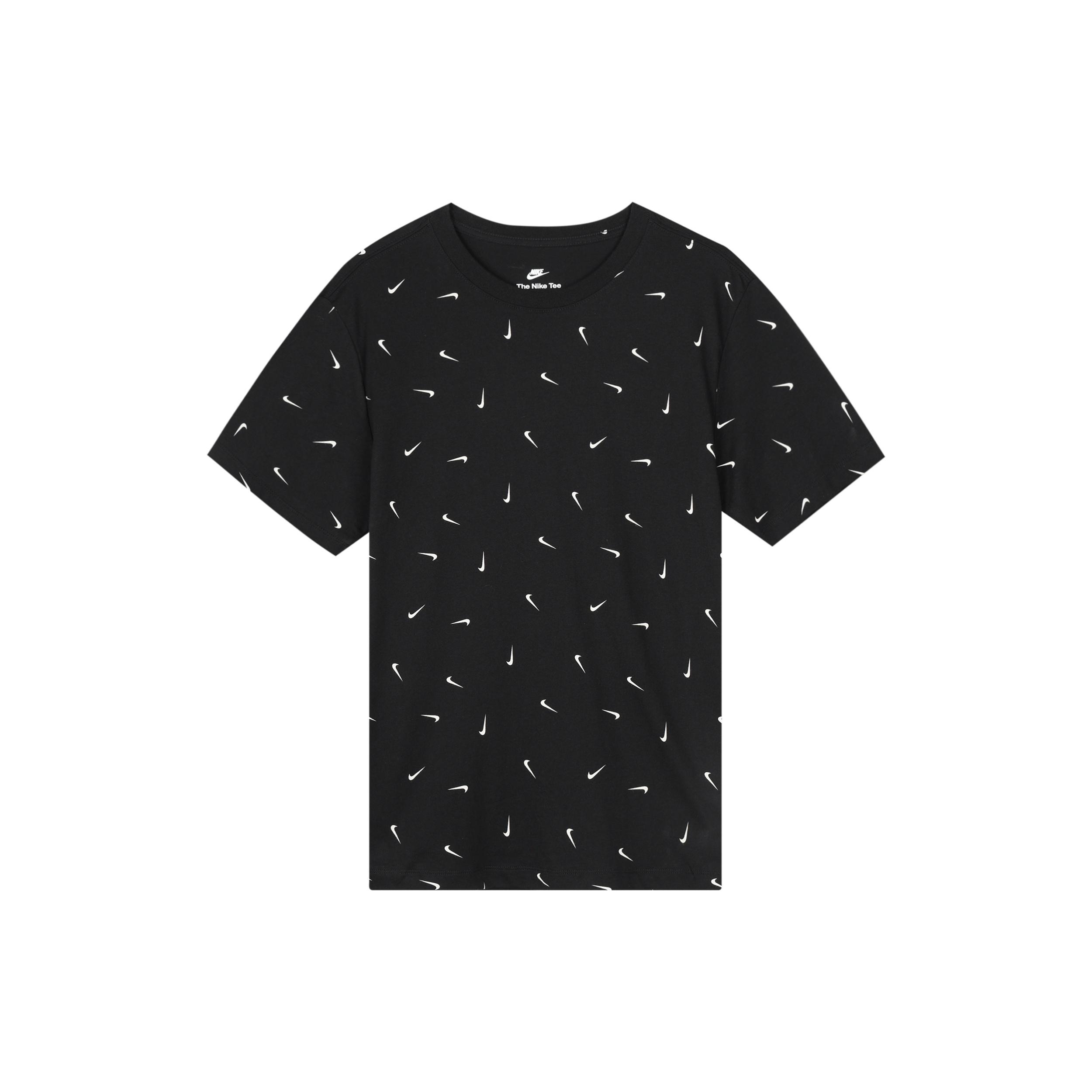 Men s Nike Logo Full Print Round Neck Pullover Short Sleeve Black T-Shirt DR7910-010 M