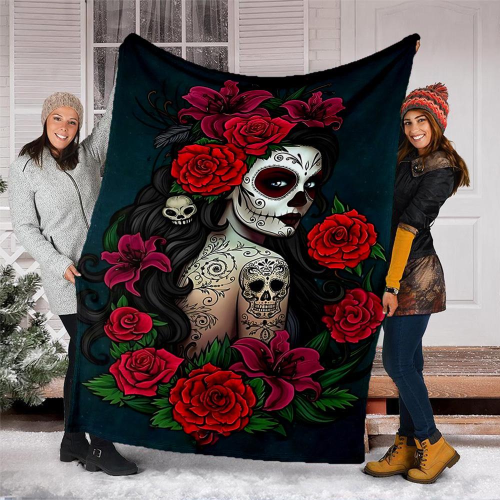Zucker Totenkopf Outdoor-Decke, Weiche und bequeme Decke, Lässige warme Outdoor-Decke, Camping Reise Decke, Gutes Geburtstagsgeschenk 1165