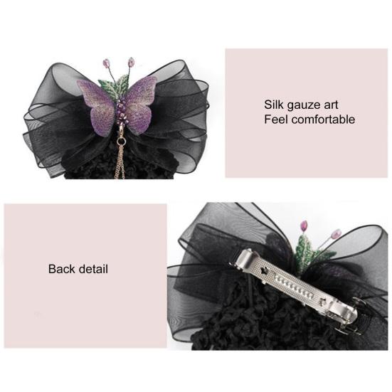 Hair Net Elastic Tight Non-Slip Handmade Tassel Bow Decor Dress Up Headdress Women Hair Clip with Hair Net Bag Hair Accessories