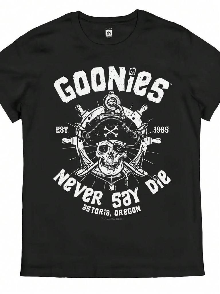 Vintage Unisex tričko Goonies Never Say Die Retro s pirátskou lebkou a zkříženými hnáty
