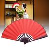 Bamboo Hand Fan, Elegant Event Accessory, Traditional Folding Fan For Cultural Celebrations, Chinese Silk Fan With Solid Wood Handle, Red 10 Inch Craf