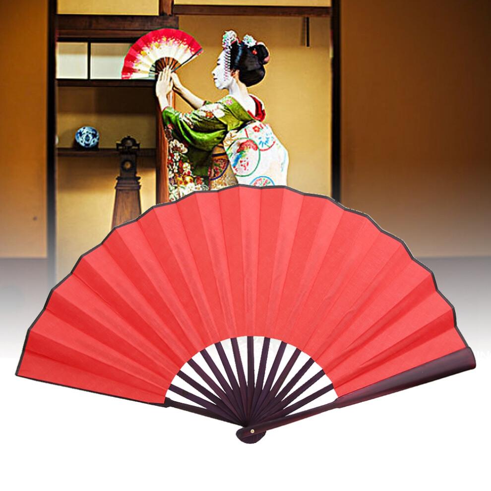 Bamboo Hand Fan, Elegant Event Accessory, Traditional Folding Fan For Cultural Celebrations, Chinese Silk Fan With Solid Wood Handle, Red 10 Inch Craf