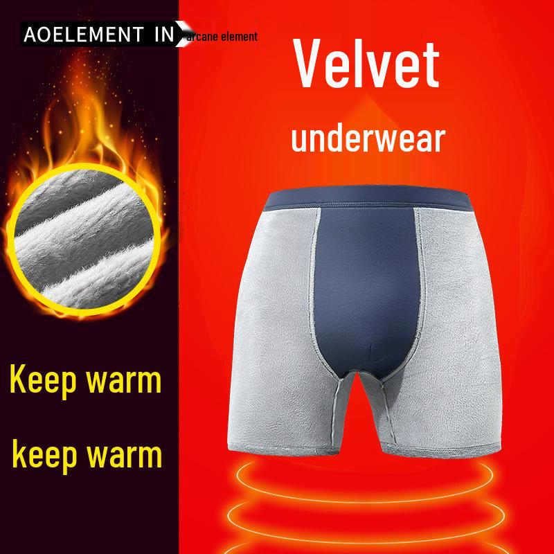 Men's Plus Velvet Thermal Anti-Friction Boxer Shorts - Extended Length, Autumn & Winter Collection for Middle-Aged & Elderly.