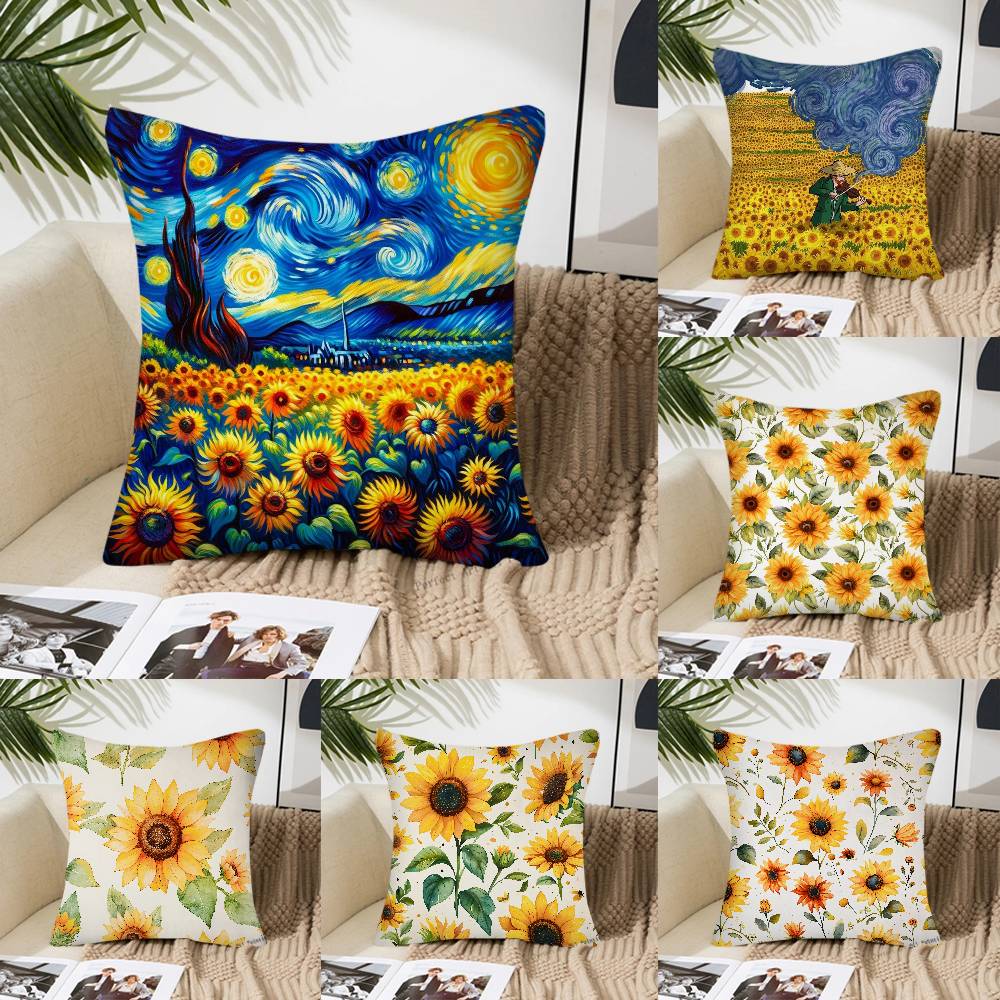 Sunflower Flower Sea Pillow Case Fashion Square Pillowcase Bedroom Sofa Room Ins Decoration Leisure