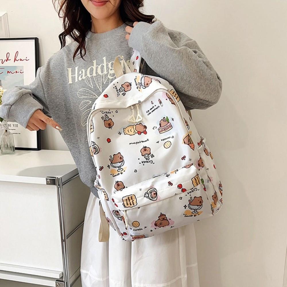 Wide Straps Cartoon Animal Daypack Nylon Large Capacity School Bag Fashion Capybara Backpack  Daily