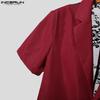 INCERUN Oversized Men Lapel Neck Short Sleeve Back Lace Casual Blazer Tops