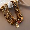 Melad Coffee Colored Tiger Eye Stone Bead Necklace, Niche Retro Collarbone Chain, Personalized and Fashionable Design Accessory