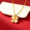 Women's Light Luxury Titanium Steel Four-Leaf Clover Necklace with Cat's Eye Pendant