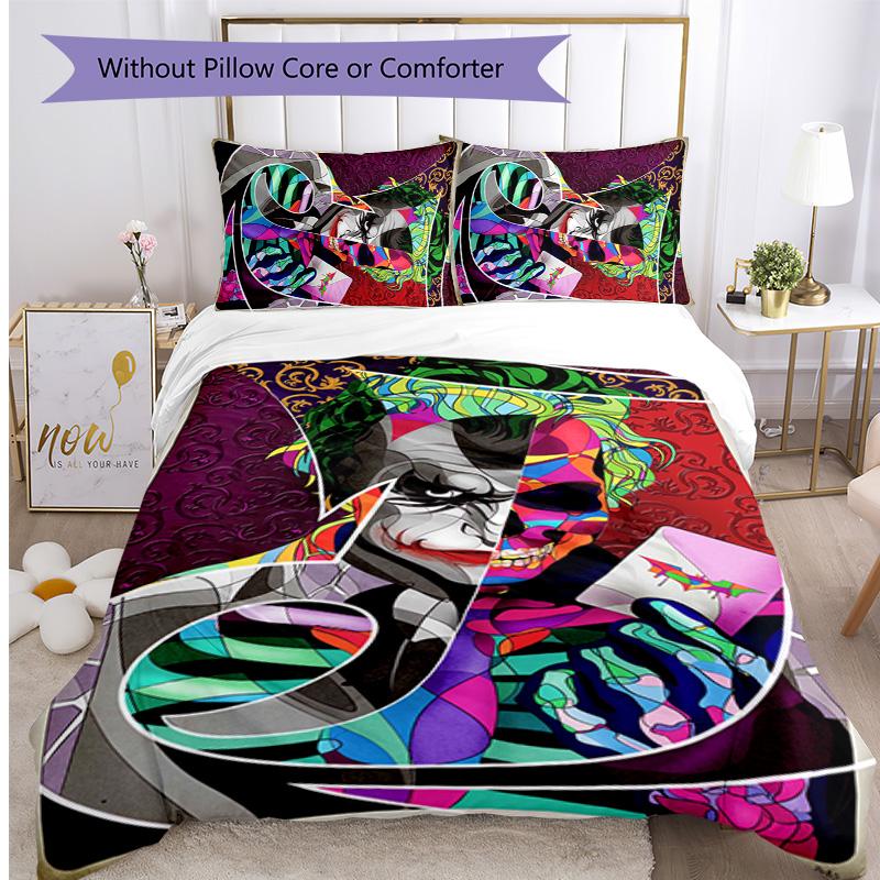 Joker Pattern Printed 3PCS Bedding Set, Soft Skin-Friendly Washable Duvet Cover & Pillowcases Set