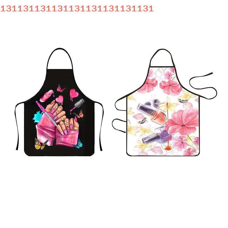 Nail Polish Printing Beauty Kitchen Women Apron Household Cleaning Pinafore Salon Home Cooking Baking Manicure Work Clothes