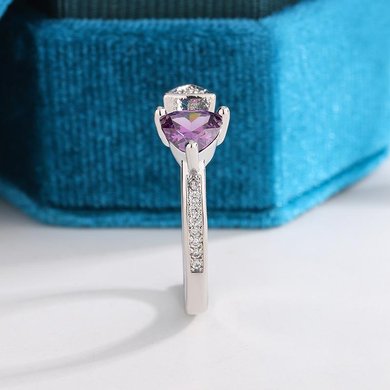 Romantic Purple Heart Cubic Zirconia Rings for Women 925 Silver Plated Unique Wedding Engagement Fancy Lady Trendy Jewelry Gift