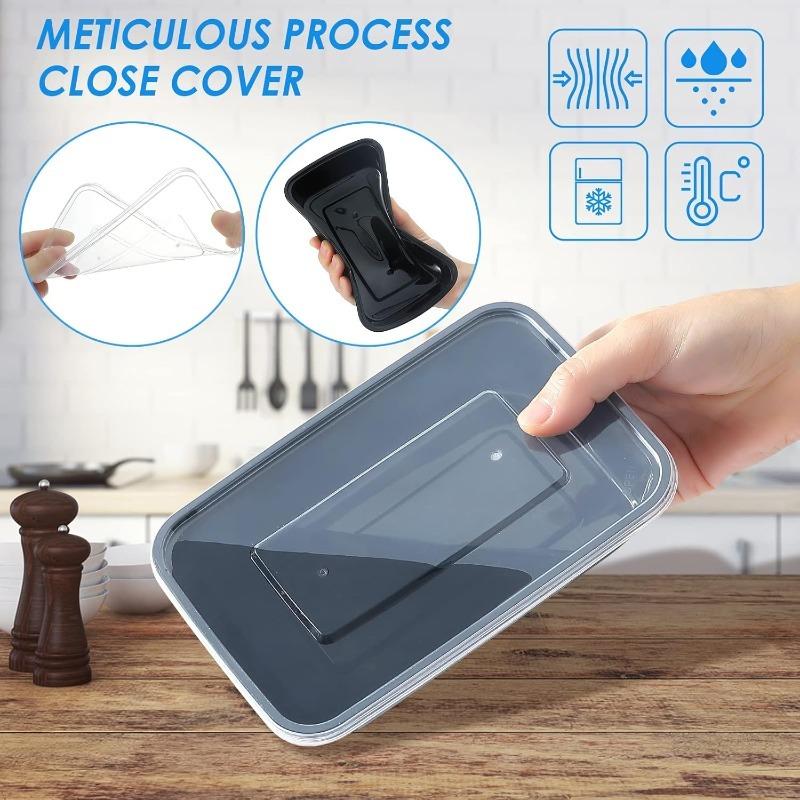 1-100pcs Black Disposable Food Containers Plastic Takeaway Box with Lid for Salad Sandwiches Fruit Kitchen Refrigerator Storage