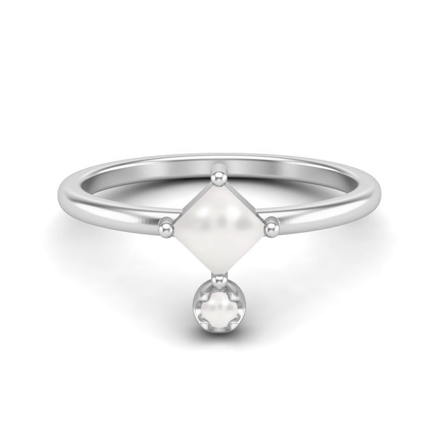 

4MM Square Shaped Pearl 925 Sterling Silver Solitaire Women Wedding Ring 10 белый