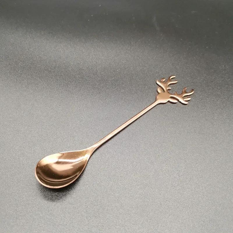 Creative Shape Spoon Antlers Shape Stainless Steel Coffee Dessert Spoon Ice Christmas Antlers Tea Tiny Stirring Tool Accessories
