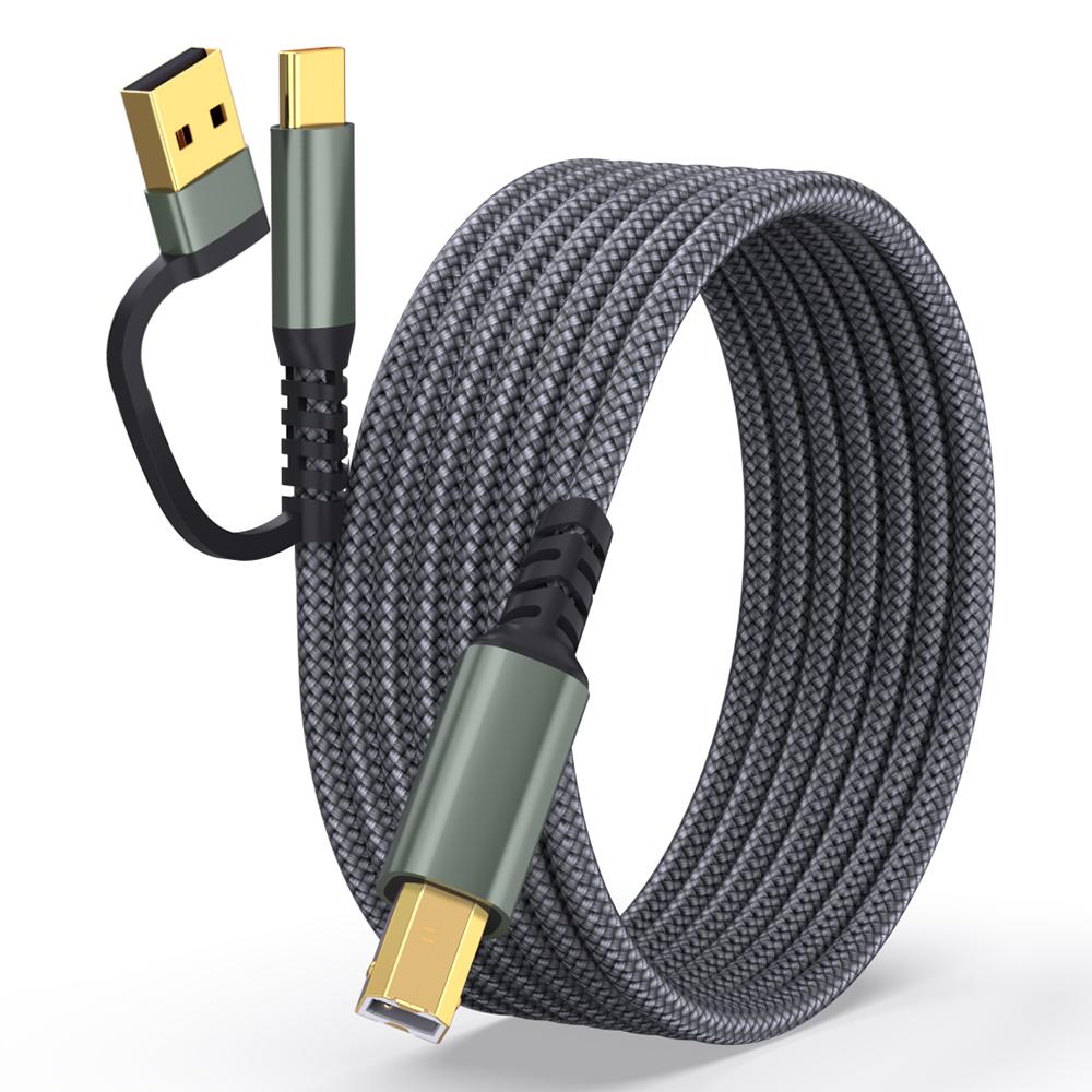 

3m USB/Type-C to Square USB Type-B 2 in 1 Printer Cable Braided Printing Connection Cord Grey