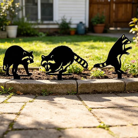 Cute Raccoon Metal Garden Stake Black Raccoon Silhouette Decorative Yard Art for Garden Lawn Pathway Decor Gift for Nature Wildlife Lovers