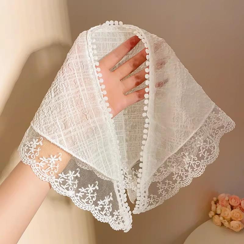 Summer Headwear Headdress French Pastoral Style Triangle Hair Scarf Women Girls Lace Flower Band Headwarp Hair Accessories