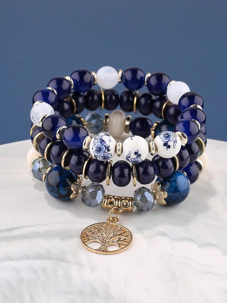 Boho Retro Perlenarmband Set mit Lebensbaum Anhänger