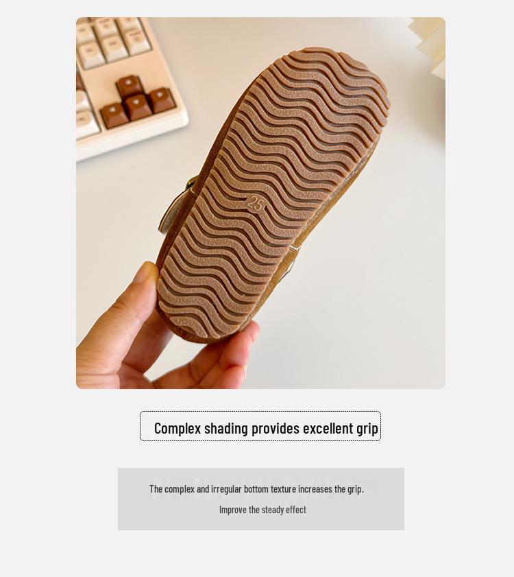 Children's Winter 2025 Cotton & Leather Shoes – Soft Sole, Fleece-Lined Birkenstock Style for Boys & Girls