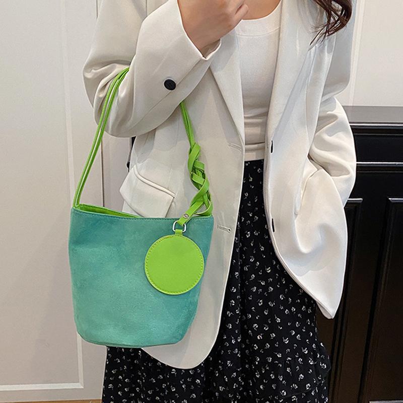 Solid Color Women Suede Shoulder Bucket Bags Large Capacity Versatile Ladies Underarm Tote Casual Female Phone Handbags Purse CLE