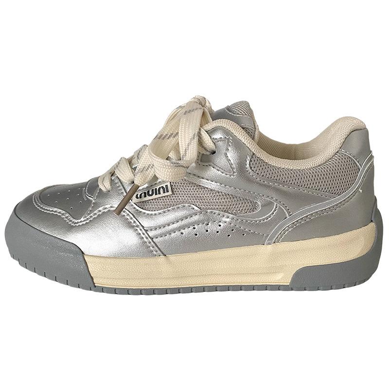 

B-9385 латексная стелька/спортивные кроссовки на шнуровке с толстой подошвой, женская обувь, белая обувь, повседневная, 2024, новая кожаная поверхность 35