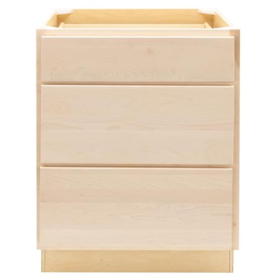 Quicklock RTA Base Kitchen Cabinets Shaker Style Raw Maple 30 W x 34.5 H x 24 D 3 Drawer Pots and Pans Ready-to-Assemble Made i