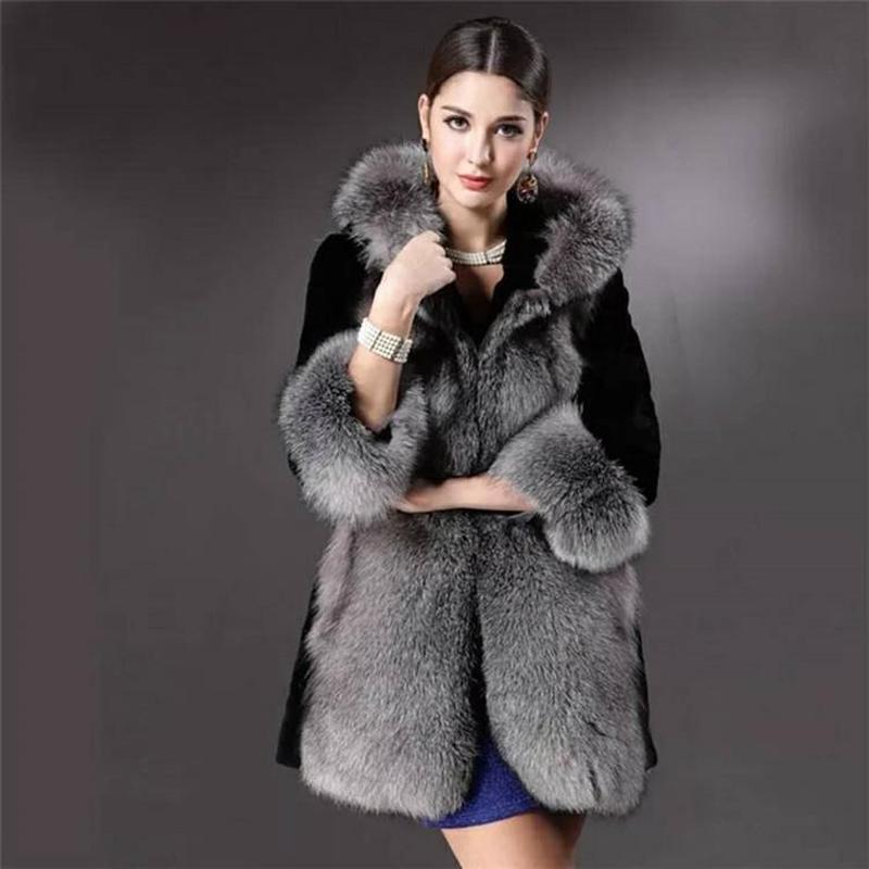 Women Fashion Plus Size Solid Long Sleeve Fur Neck Pockets Coat Jacket