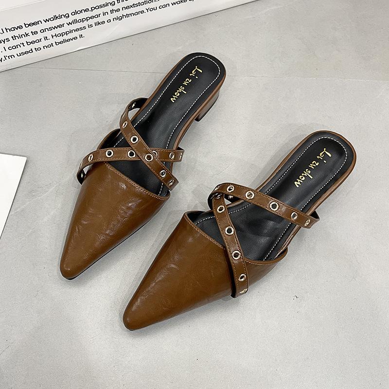 Fashion 2025 New Sexy Slippers Women Pointed Toe High Quality Trendy Belt Buckle Design Women's Slippers Fashion Baotou Party Mules