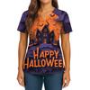 Women's Halloween Printed V-Neck Double Pocket Short Sleeves Hem Slit Uniform Caregiver Top