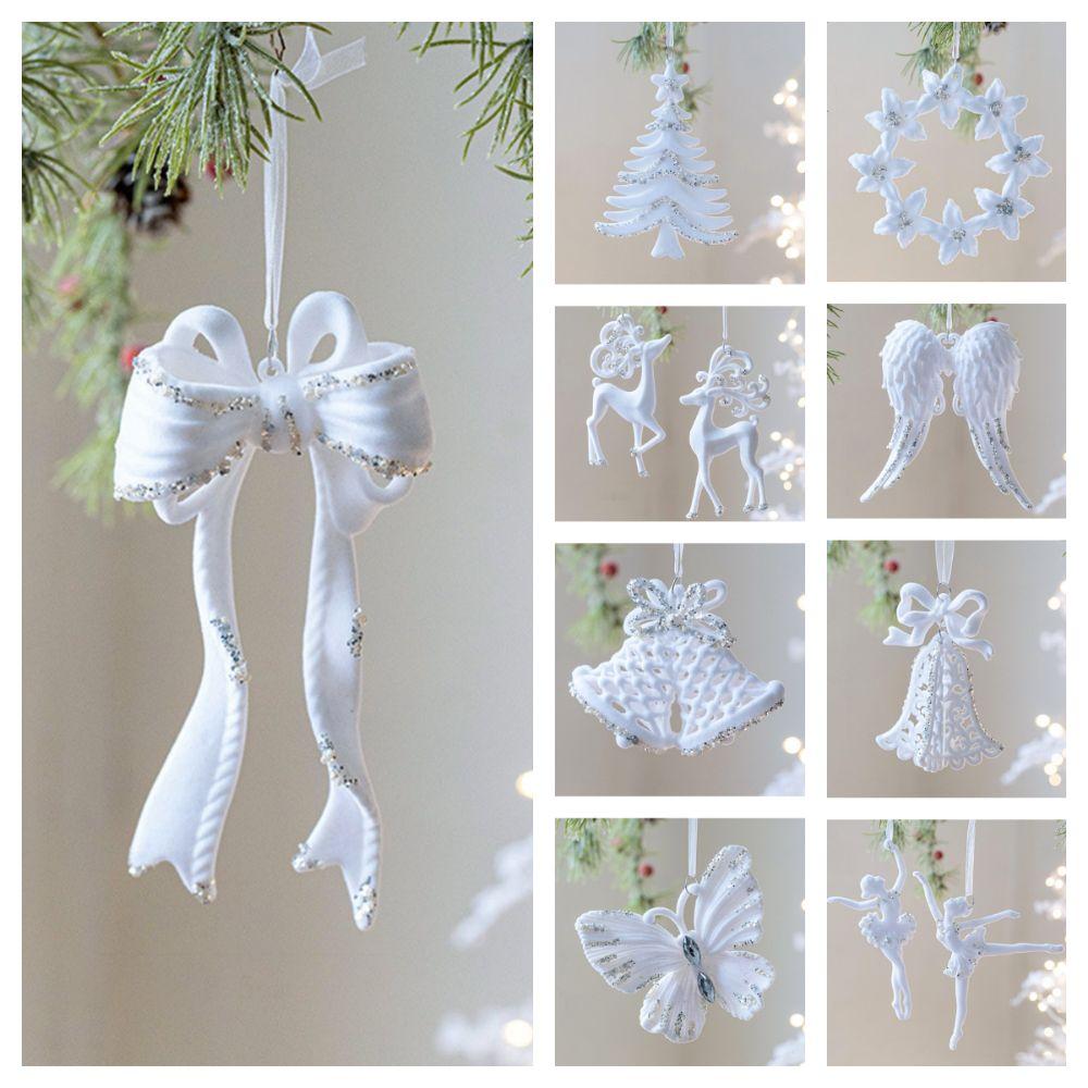 Flocking Christmas Hanging Pendants White Christmas Tree Ornament Xmas Ball  For Christmas