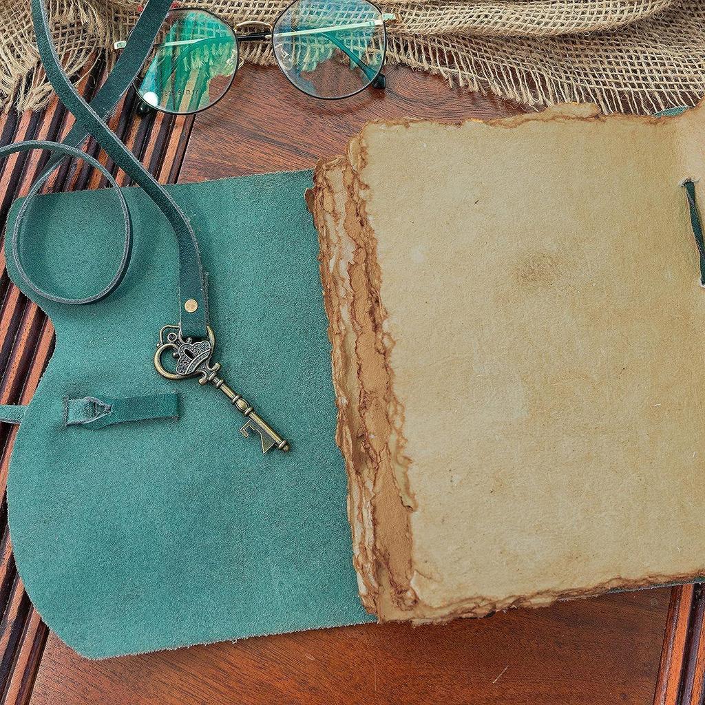 Vintage Handmade Leather Diary with Antique Key (A5) - 200 Handmade Deckle Edge Pages