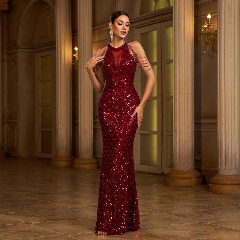 Sexy Sequin Mermaid Evening Gown Formal Occasion Dresses Red Red S