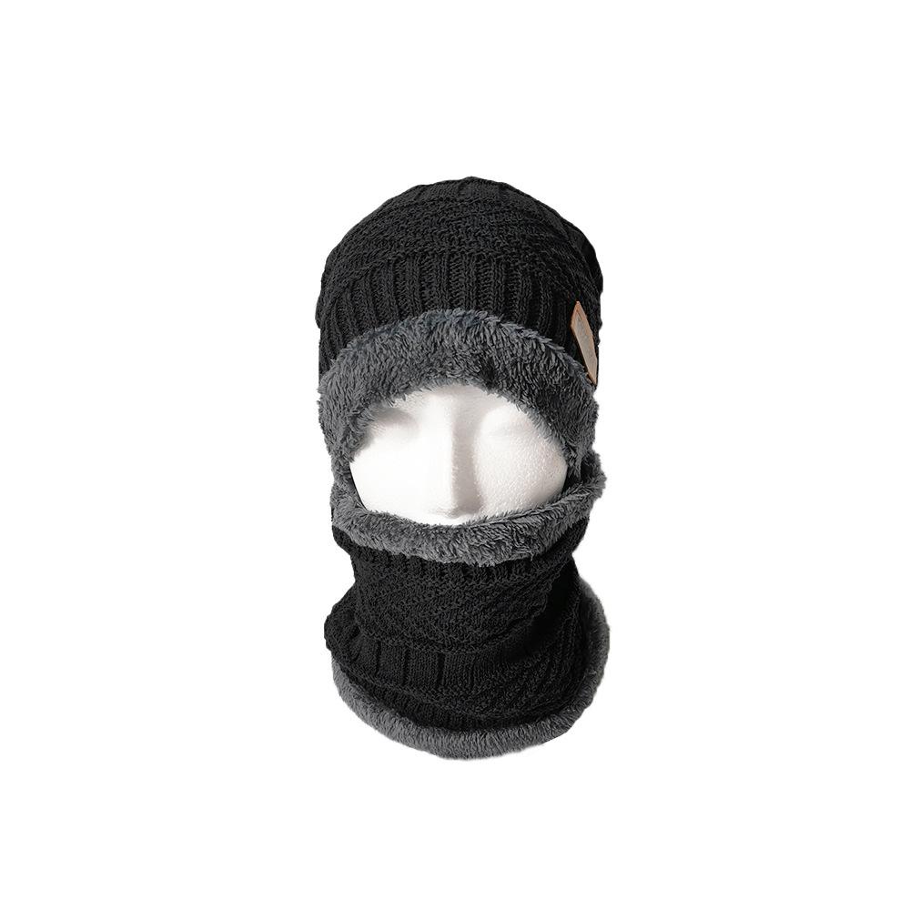 Autumn and winter wool hat, two-piece set for men and women, piled and thickened cycling, windproof, cold-proof and warm, knitted labeling scarf hat